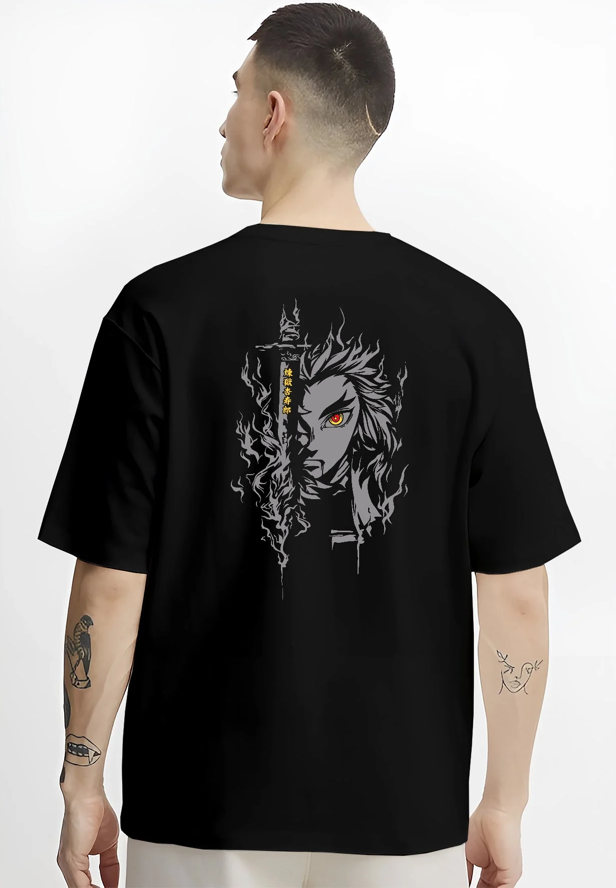 Kyojuro Rengoku Flame Hashira Demon Slayer Grey Hoodie - Image 3